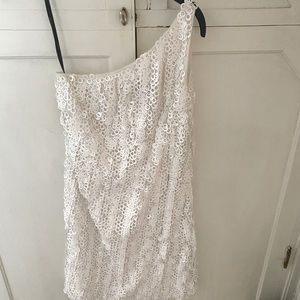 Laundry by Shelli Segal size 2 white sequins one shoulder
